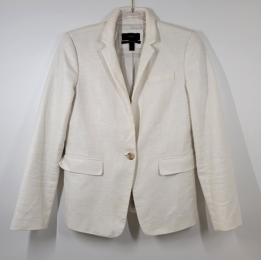 J. Crew Ivory White Linen Cotton Blend Regent Blazer Jacket Women Size 2